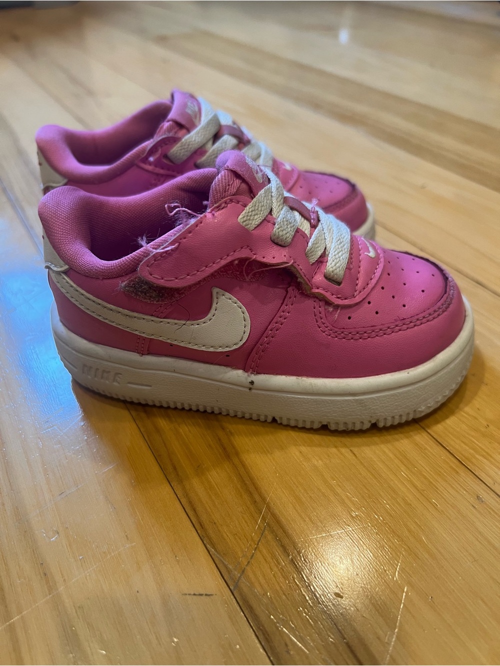 Nike Pink and White Kids Low-Top Sneakers- Air Force 1